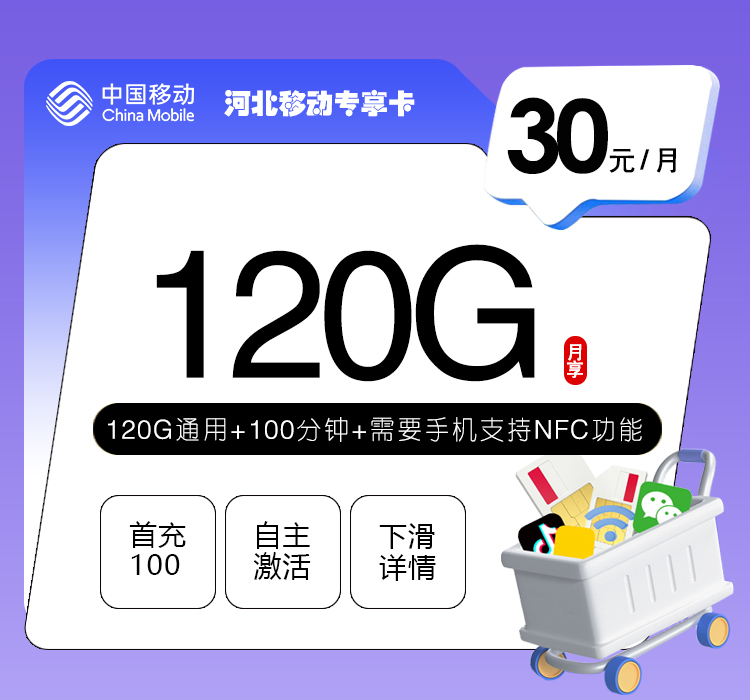 河北移动专享卡卡【30元120G+100分钟】官方办理入口