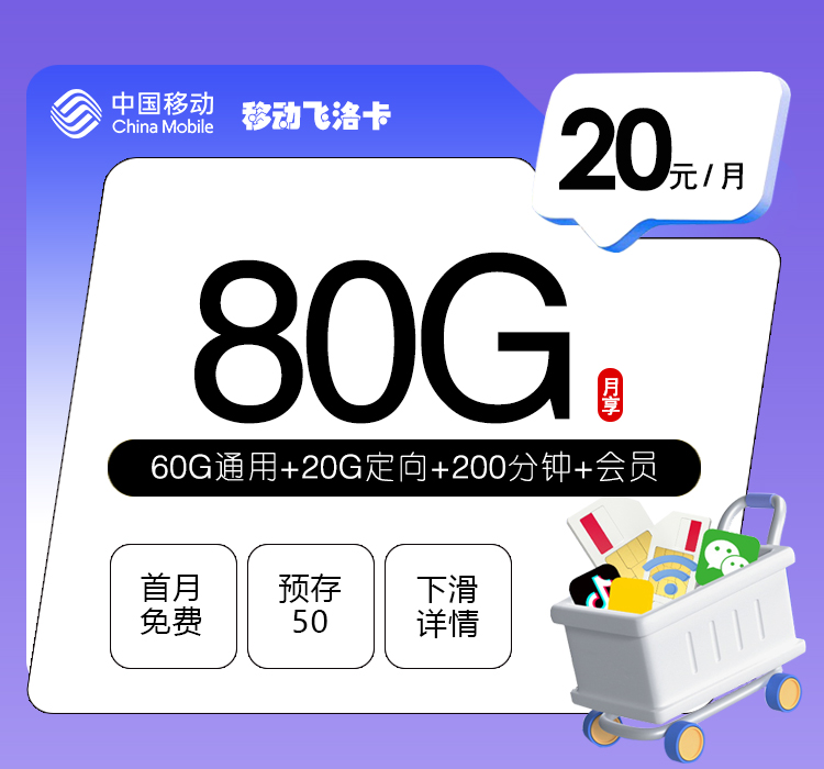 移动飞洛卡【20元80G+200分钟+会员】官方办理入口