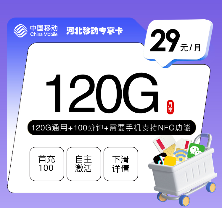 河北移动专享卡4.0【29元120G+100分钟】官方办理入口