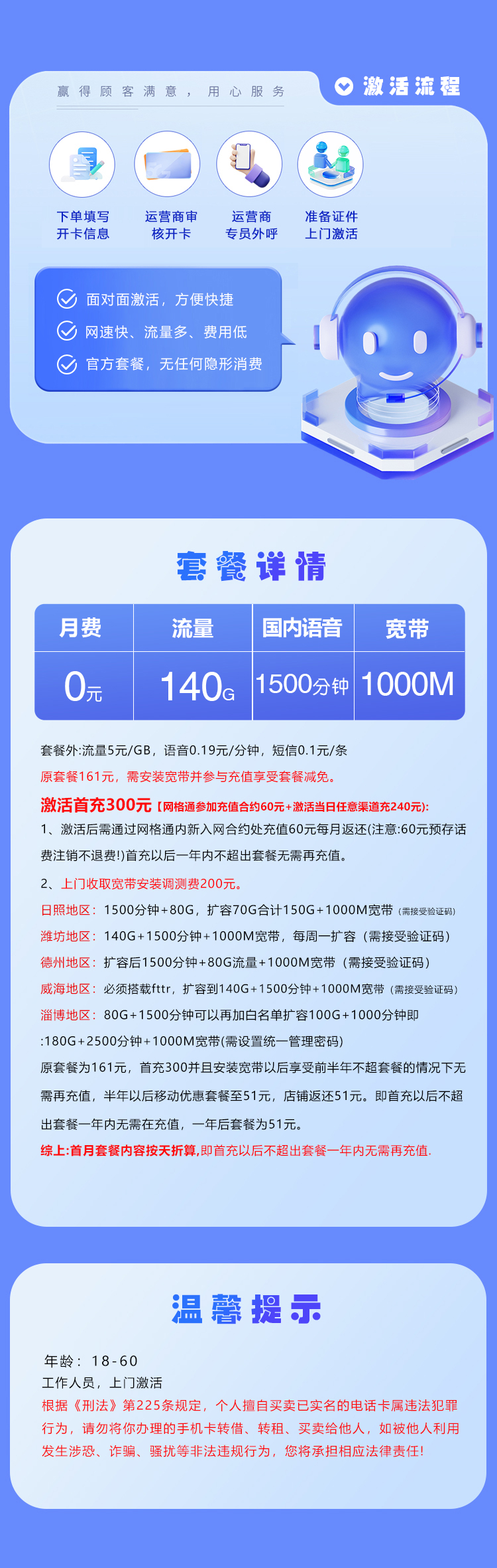 山东移动宽融卡【0元140G+1500分钟+1000M宽带】官方办理入口