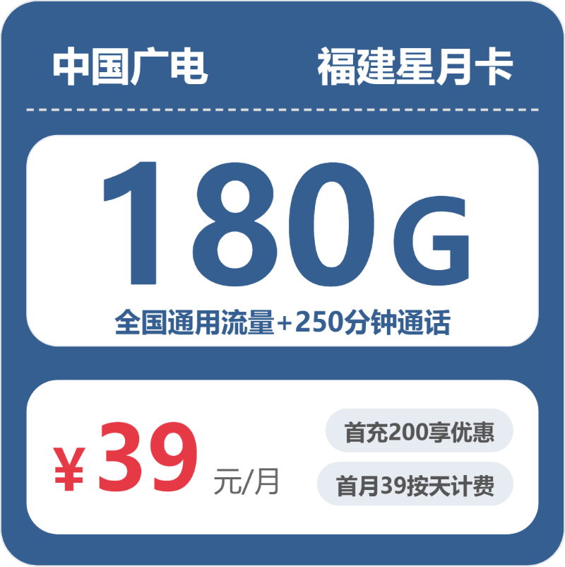 广电福建星月卡39元包180G通用+250分钟官方办理入口