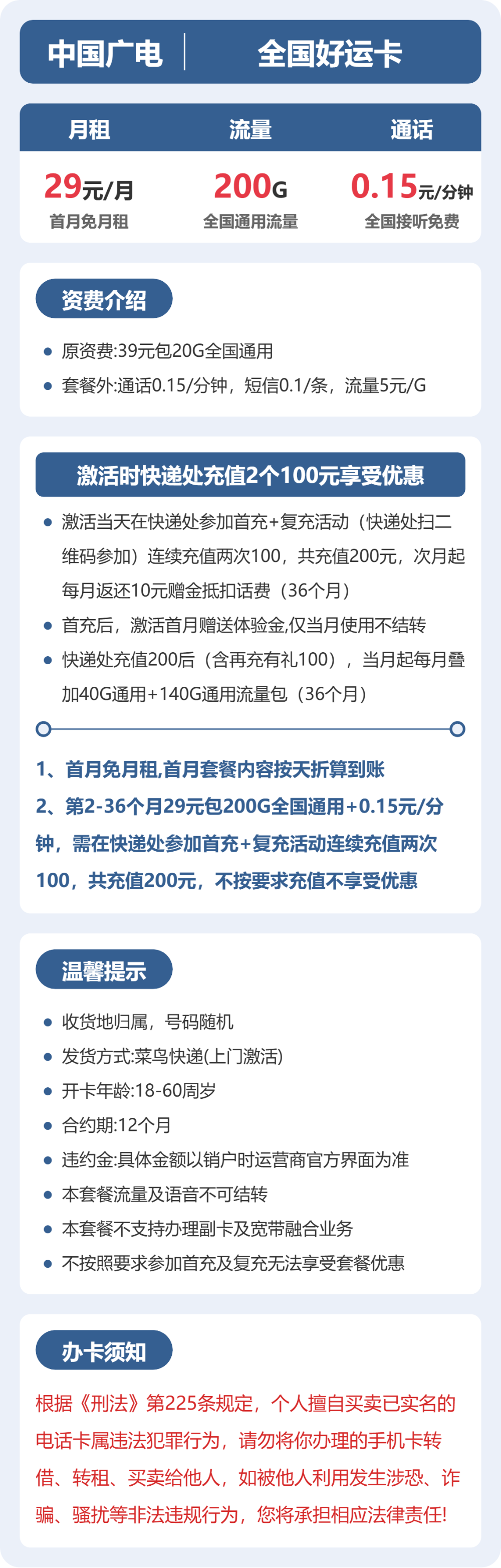 广电全国好运卡29元包200G通用+100分钟官方办理入口