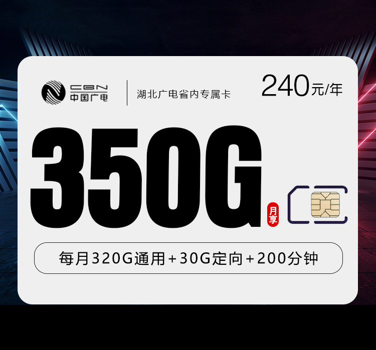 广电湖北包年卡【月均20元350G+200分钟】官方办理入口