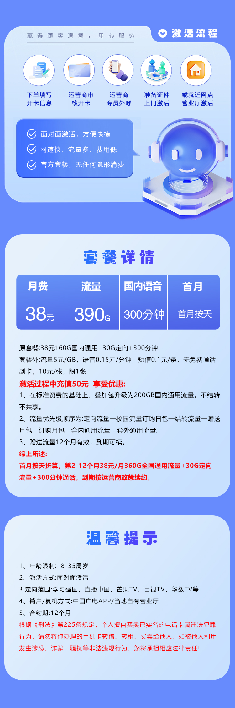 山东省内广电专享卡【38元390G+300分钟】官方办理入口
